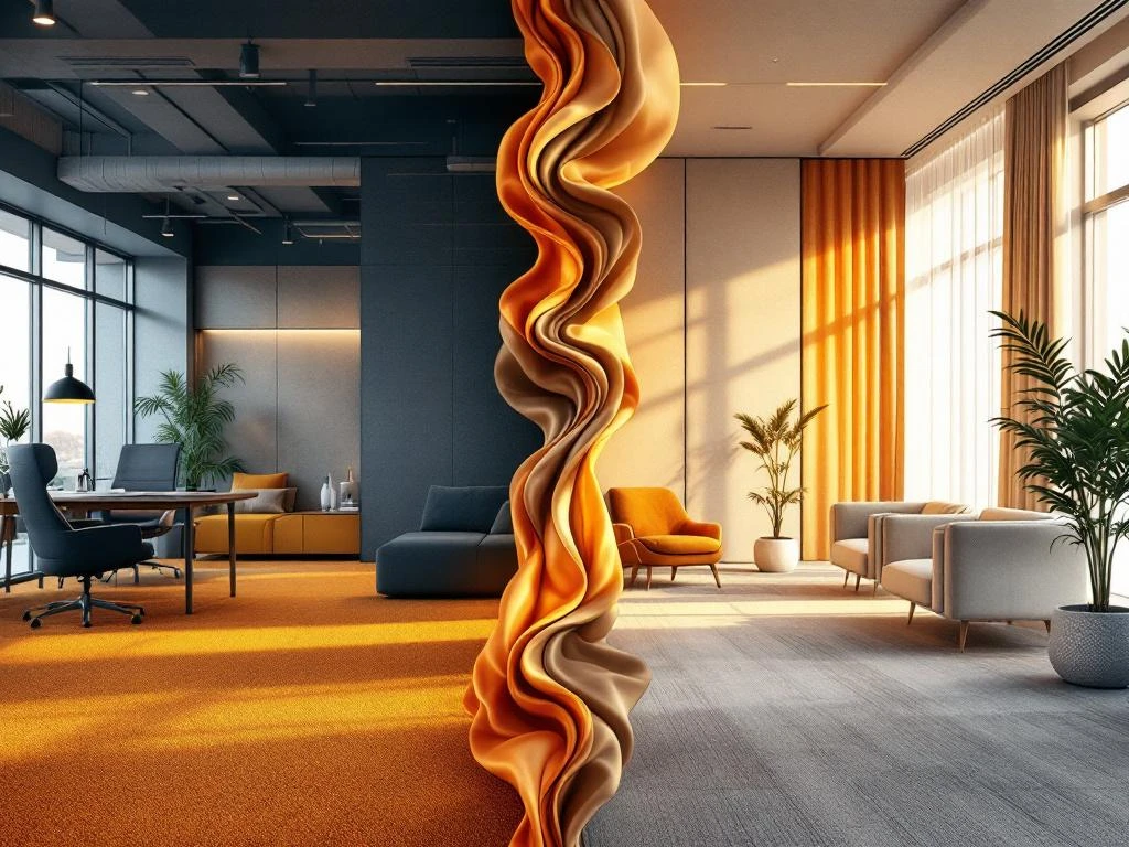 Kantoor renovatie voor en na: traditionele werkruimte transformeert naar moderne kantoorinrichting met premium stoffen